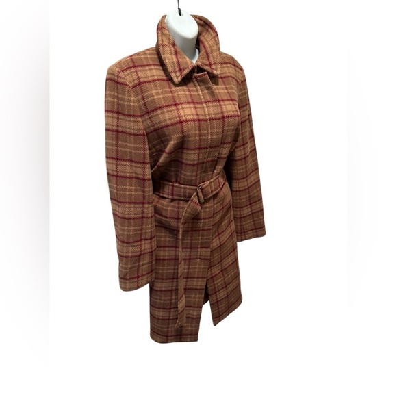 VTG J. Crew Plaid Clueless Preppy Wool Belted Trench Coat M Pockets Lined - Picture 4 of 12